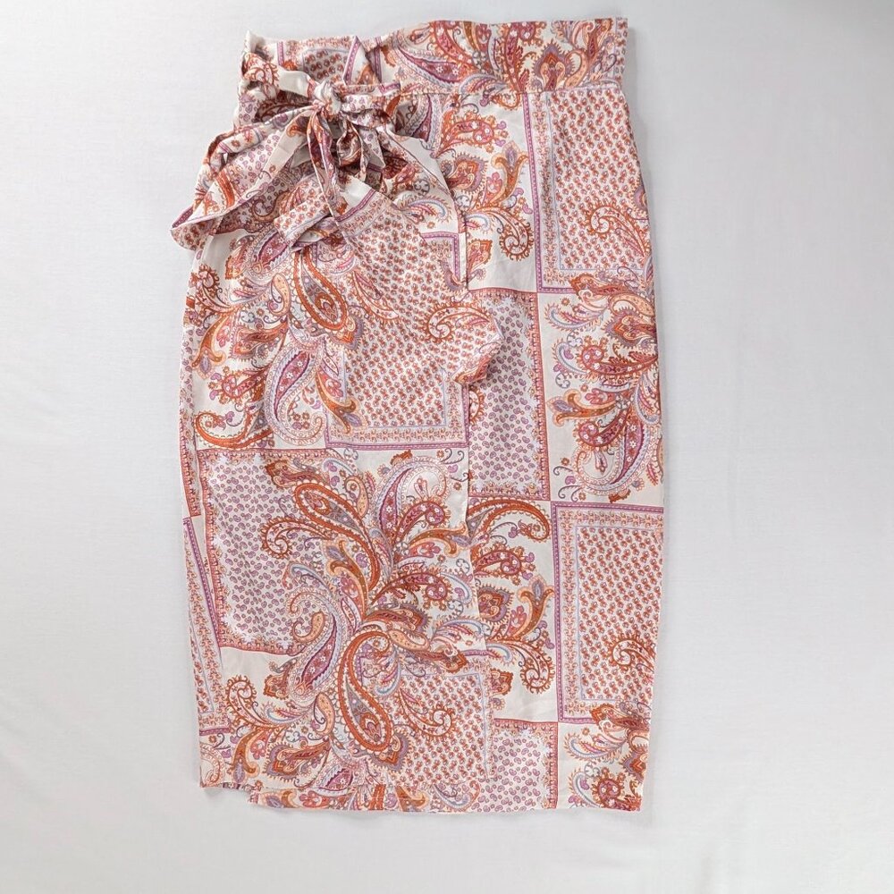 Lulus Take a Walk With Me Rust Paisley Print Satin Wrap Midi Skirt